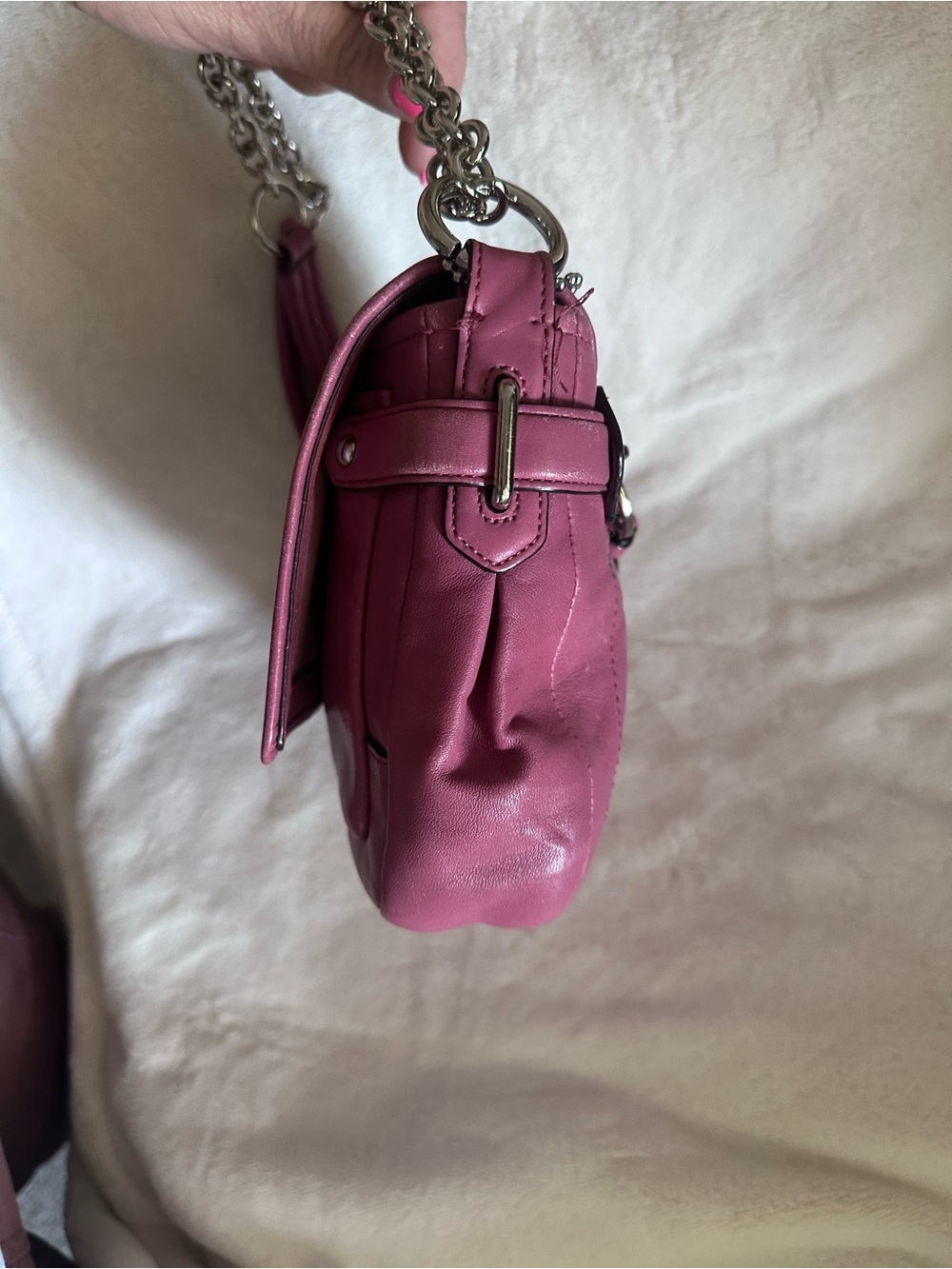 Coach Pink Leather Shoulder Bag with Silver Chain Strap - Picture 10 of 15